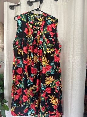 Sleeveless duster vest long flowing tropical colors Jessica London